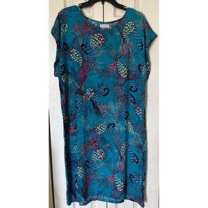 Tamsy Dress Women's Plus Size 2XL Peacock Print Cowl Sleeve Loose Fit Viscose